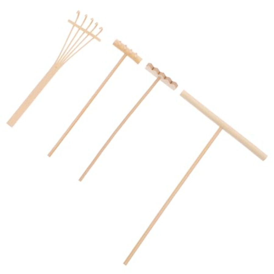 Zen Gardening Tools - ชุดคราดไม้ไผ่ขนาดเล็ก 4 ชิ้น สำหรับทำสวน บอนไซ และอุปกรณ์สวนเซน