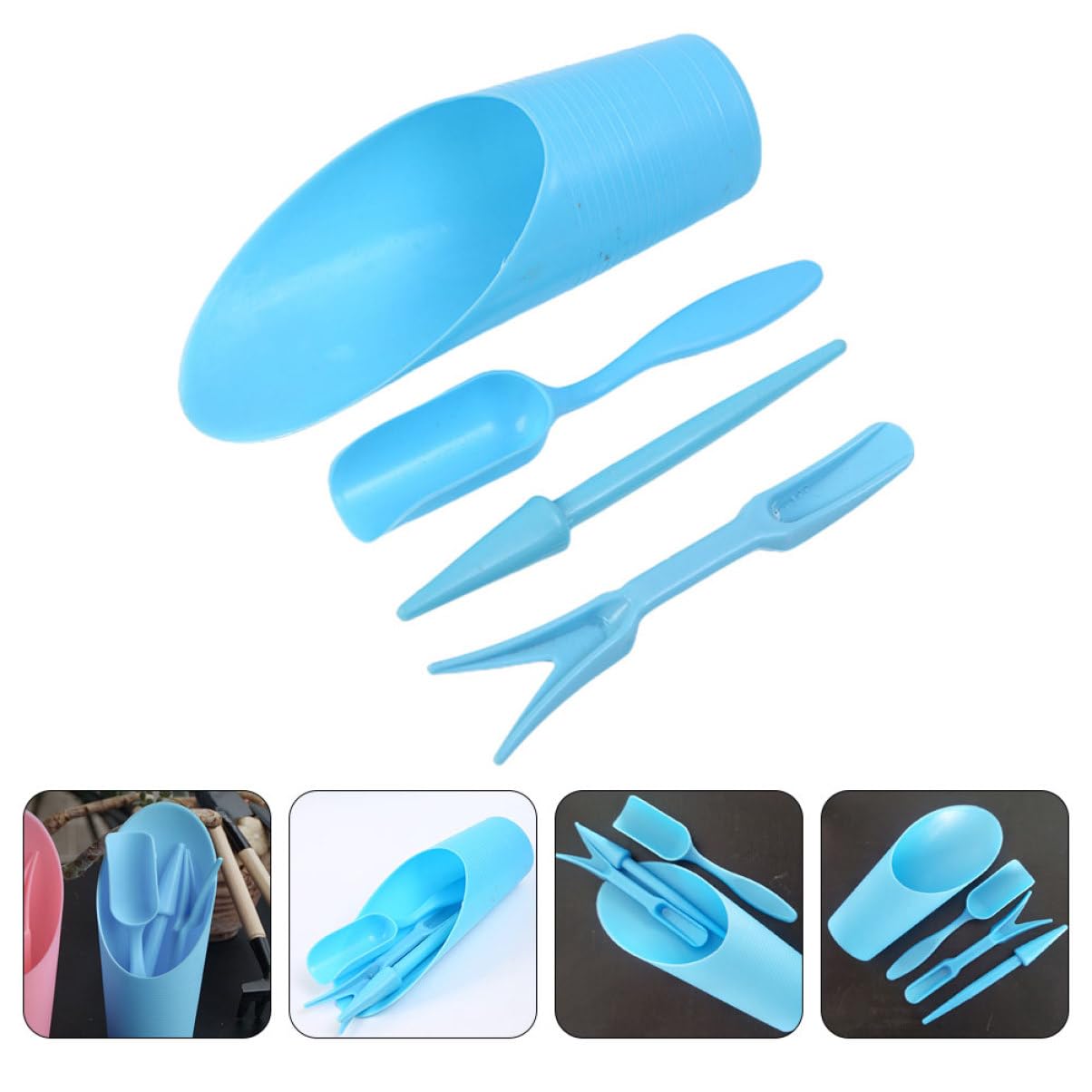 Gardening Tools Hoe - 4 ชิ้น/เซ็ต,พลาสติกทนทานถังพลั่วกระถางการเพาะปลูกกระบอก MeatPlant ดินพลั่วสวนเครื่องมือ MINI Garden