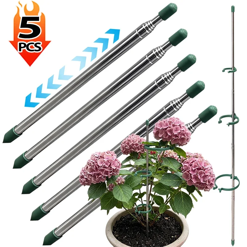 Gardening Tools Hoe - วงแหวนรองรับต้นไม้แบบยืดหดได้ 5/1 ชิ้น สีเขียว สำหรับต้นไม้กระถาง ป้องกันการงอ