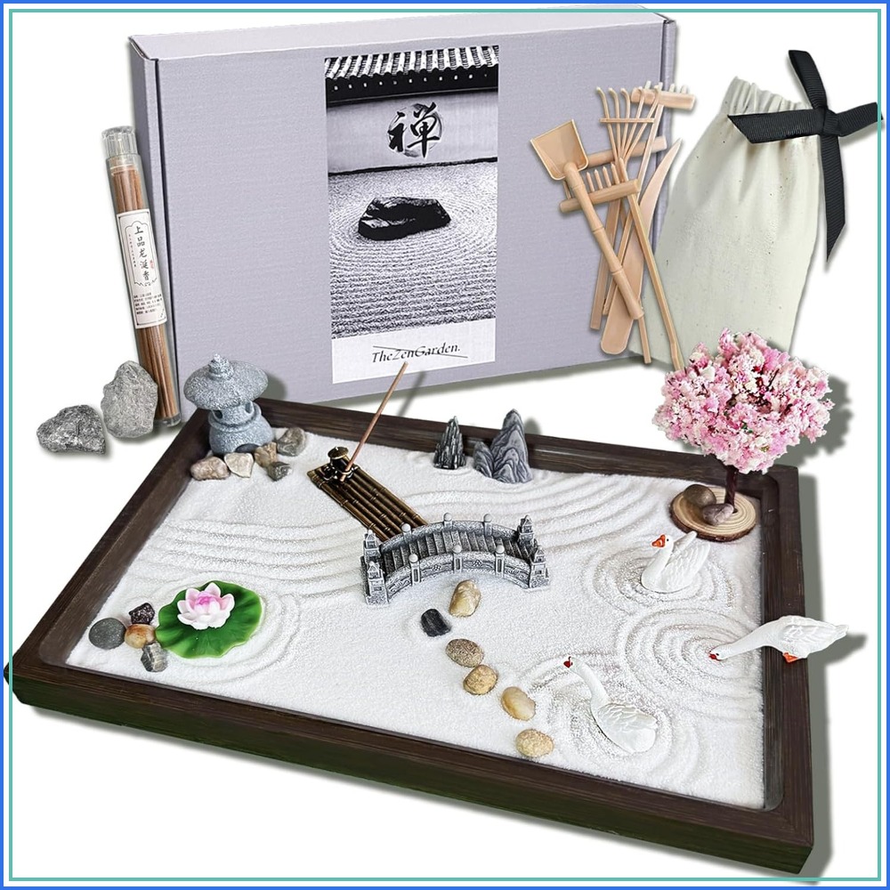 Zen Gardening Tools - ชุดสวนเซน SRAYW สำหรับตกแต่งโต๊ะทำงาน ขนาด 11x7.5 นิ้ว