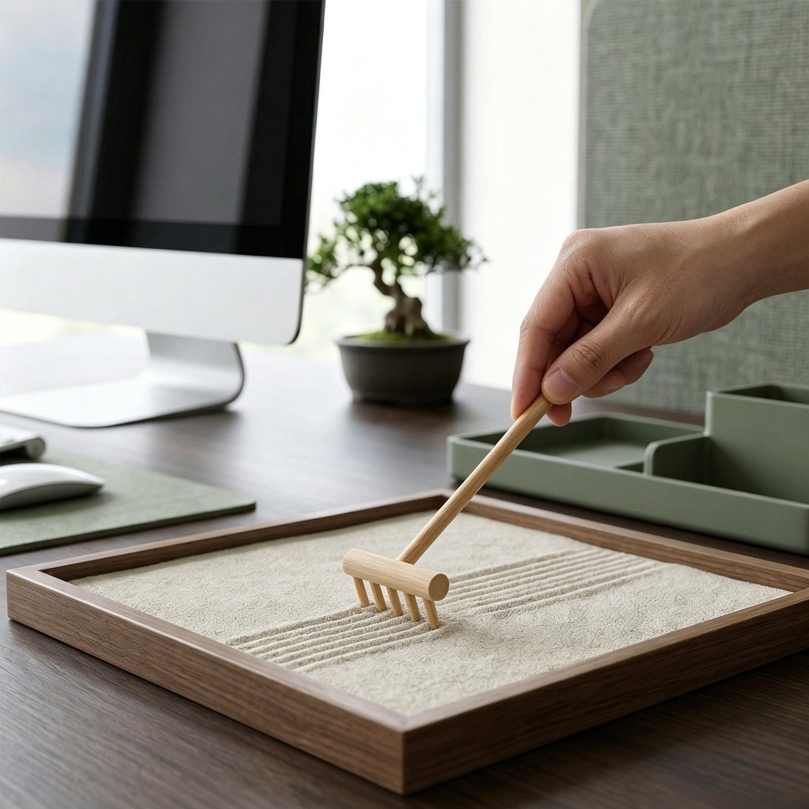 Zen Gardening Tools - ชุดเครื่องมือจัดสวนเซนขนาดเล็ก 10 ชิ้น ทำจากไม้ไผ่ พร้อมคราดทรายสี่ซี่เรียบ สำหรับตกแต่งสวนบนโต๊ะเพื่อการผ่อนคลาย
