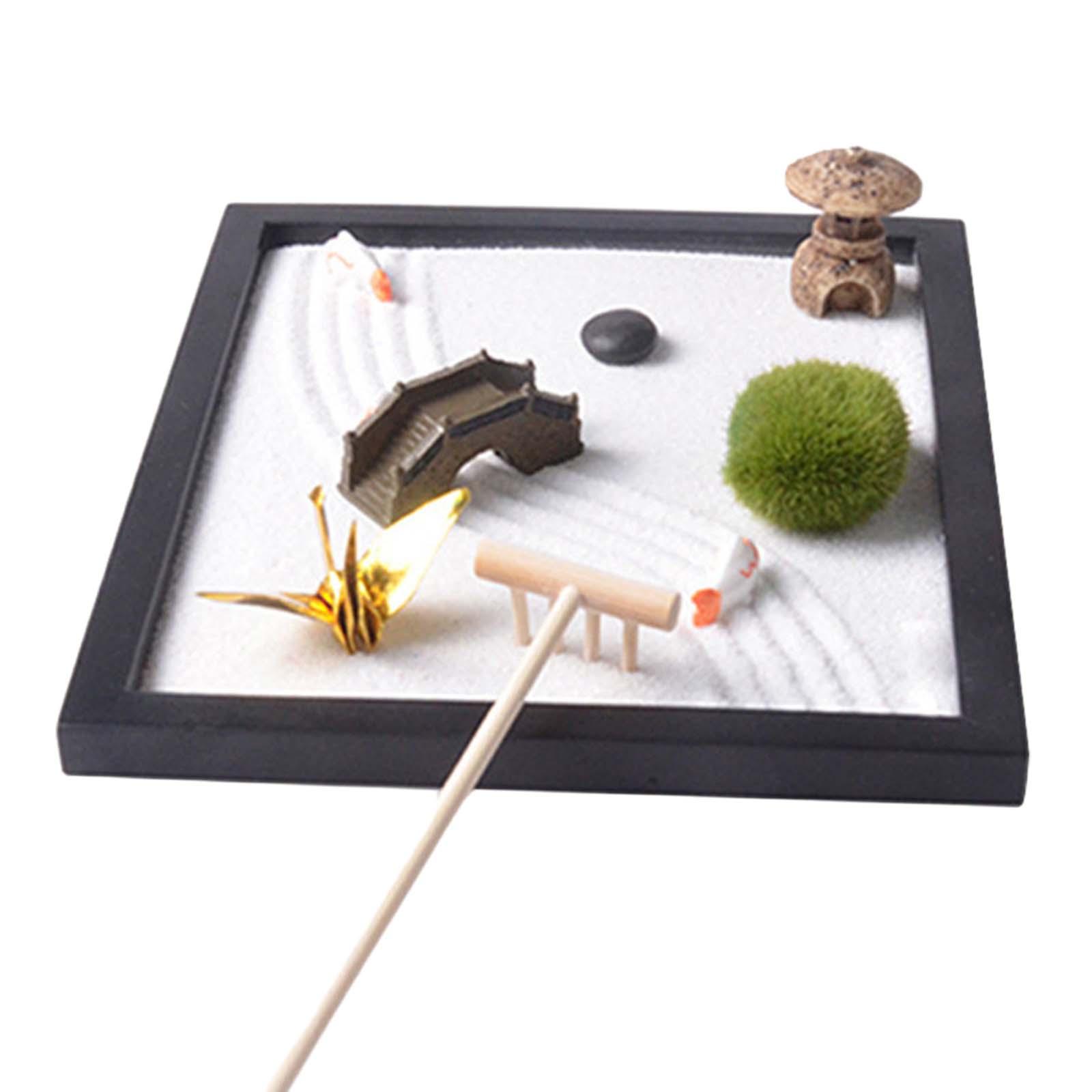 Gardening Tools Kit For Home Garden - ถาดทรายสวนเซนสำหรับวางบนโต๊ะทำงาน ของตกแต่งสไตล์ญี่ปุ่น ชุดเครื่องมือสวนทรายหินขนาดเล็กสำหรับวางบนโต๊ะทำงาน ใช้สำหรับโยคะ บ้าน ฝึกสมาธิและเสริมฮวงจุ้ย