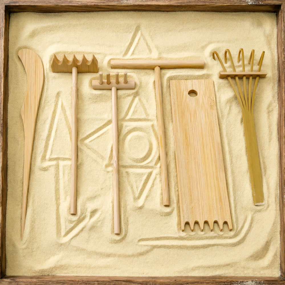 Zen Gardening Tools - ชุดเครื่องมือคราดทรายไม้ไผ่ 6 ชิ้น - คราดขนาดเล็กสำหรับสวนเซน, การวาดภาพบนทราย,