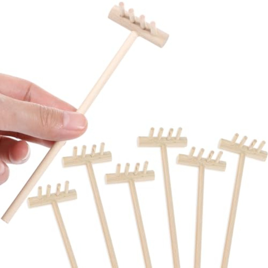 Zen Gardening Tools - ชุดอุปกรณ์ตกแต่งสวนเซนขนาดเล็ก 7 ชิ้น ประกอบด้วย ที่ตักทรายไม้สีเบจ สำหรับสวนเซนบนโต๊ะ