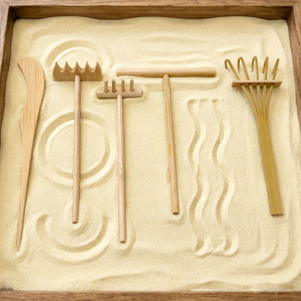 ชุดเครื่องมือคราดทรายไม้ไผ่ 6  - Zen Gardening Tools บทวิจารณ์และราคา